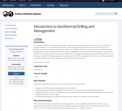 SPE ofrece curso de Introducción a la perforación geotérmica y Gestión