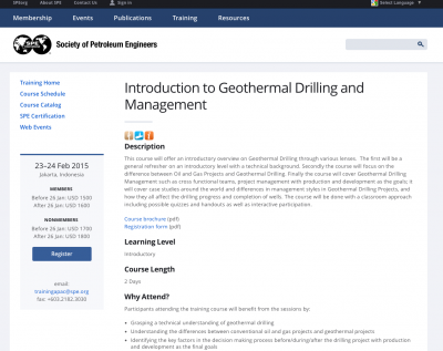 SPE ofrece curso de introducción al manejo y perforación geotérmica