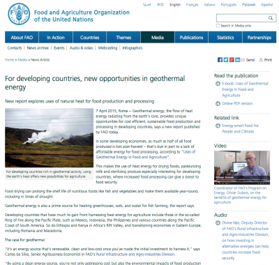 FAO promueve el uso de la geotermia para el procesado de alimentos en países en desarollo