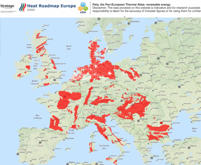 Mapa interactivo con áreas con potencial para calefacción a base de geotermia en EU