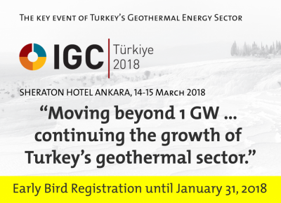 Se establece fecha límite de inscripción anticipada para el Congreso geotérmico IGC Turkey, 14-15 de marzo de 2018