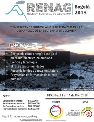 3ra Reunión Nacional de Geotermia (RENAG), Bogotá, Colombia,11-15 Diciembre 2018
