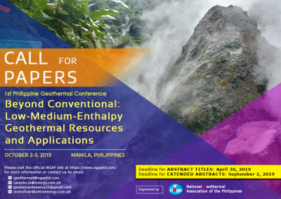 Llamado para presentar Papers hasta el 30 de Abril de 2019 – Conferencia Geotérmica en Filipinas (NGAP)
