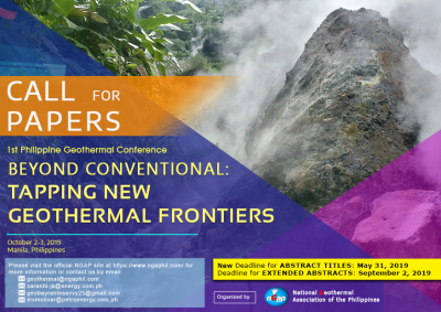 Actualización: convocatoria de ponencias – Conferencia geotérmica de Filipinas (NGAP) – 31 de mayo de 2019