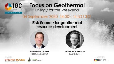 Webinar – Financiamiento de riesgo para el desarrollo de recursos geotérmicos/Parhelion – 4 de septiembre de 2020