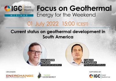 Webinar – Estado actual del desarrollo geotérmico en América del Sur, 01 de julio de 2022