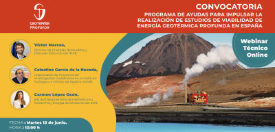 IDAE anuncia webinar técnico para impulsar estudios de viabilidad de energía geotérmica profunda en España.
