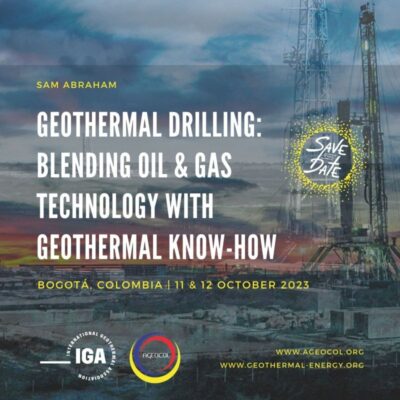 IGA y AGEOCOL anuncian curso de perforación geotérmica en Bogotá, Colombia.