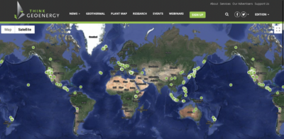 Mapa global de plantas geotérmicas de nuestra plataforma digital ThinkGeoEnergy