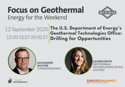Webinar – Oficina de Tecnologías Geotérmicas del Departamento de Energía de EE.UU.: ‘Perforando en busca de oportunidades’, 12 de septiembre de 2025