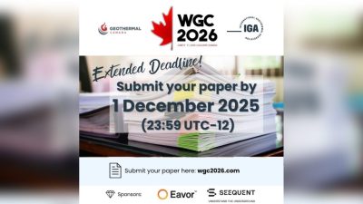 El plazo para la presentación de trabajos completos para el Congreso Mundial de Geotermia (WGC 2026) se ha prorrogado hasta el 1 de diciembre